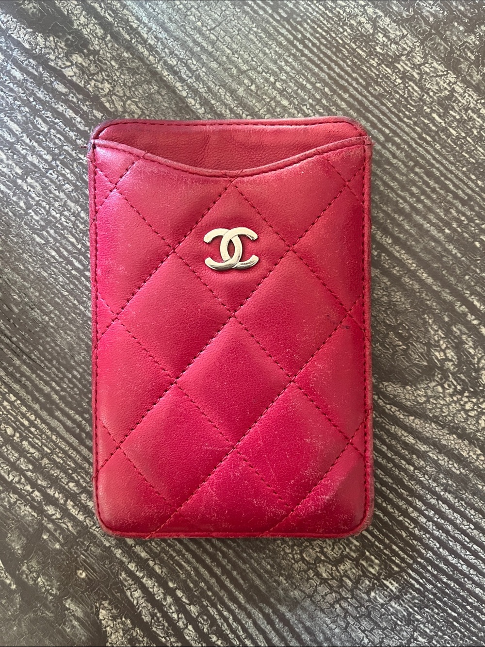 CHANEL Quilted Red Leather Card Sleeve with CC Logo